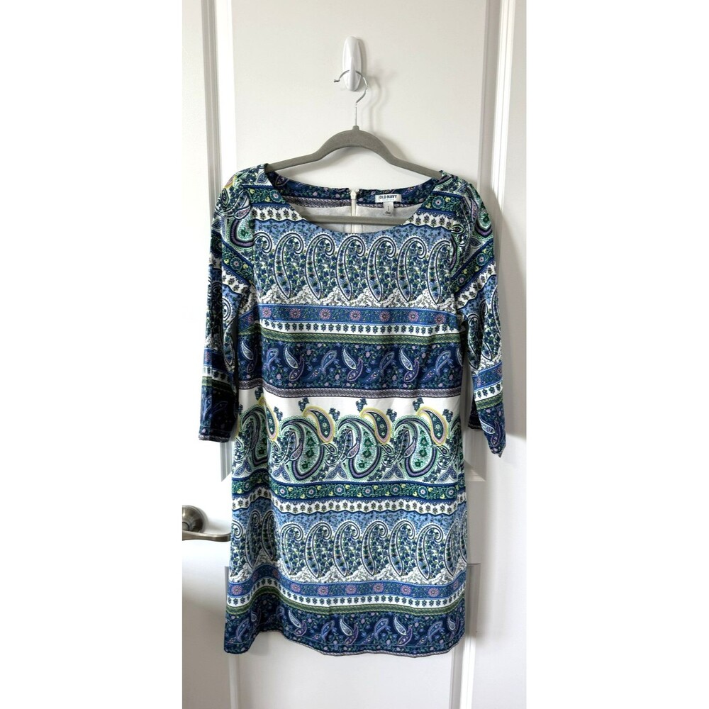 Old Navy Paisley Shift Dress Boho Floral Blue lined S NWOT
